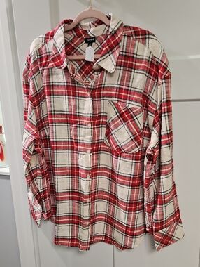 torrid Red and Cream Plaid Button-Down Shirt
